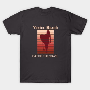 Venice Beach Catch The Wave Retro Sunset Graphic Design T-Shirt